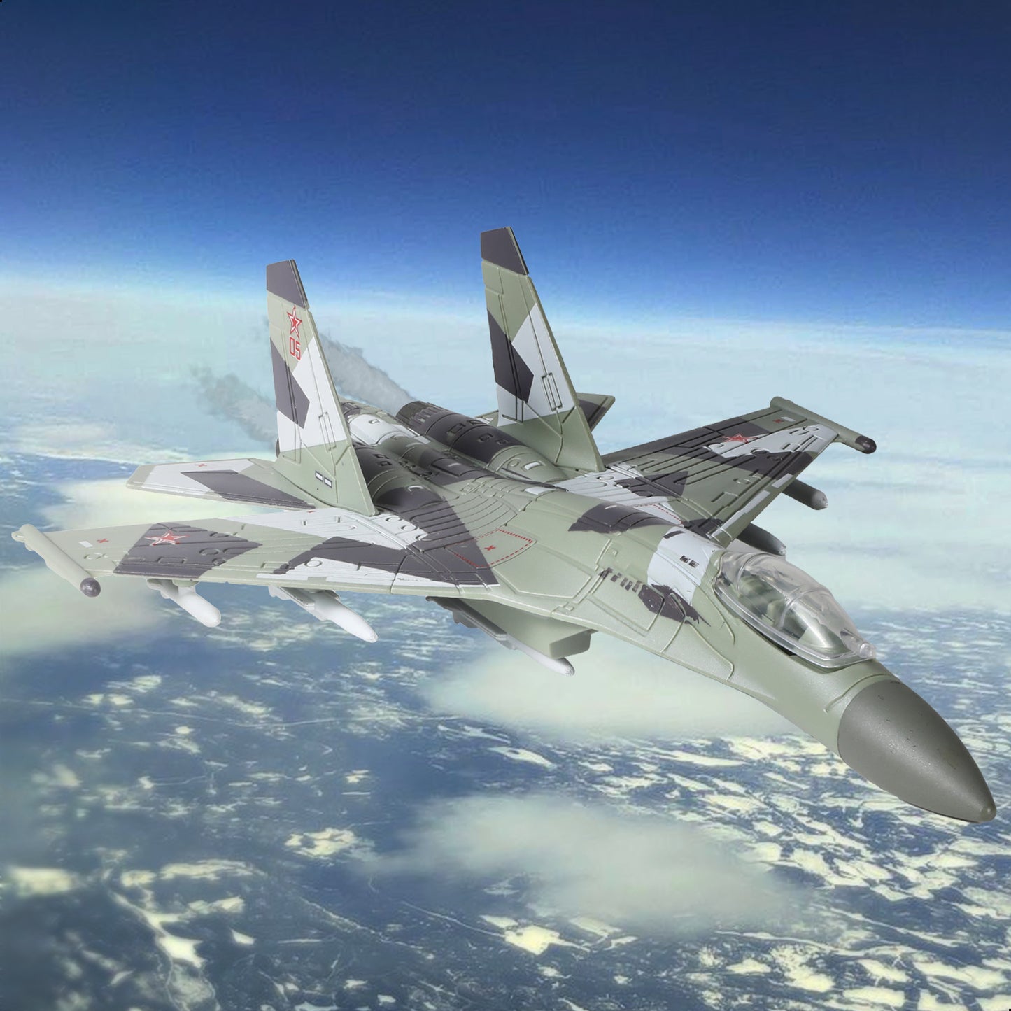 1/100 SU-35 Flanker-E Fighter Jet Quick Build Model Kit, Snap-Fit Russian Military Aircraft with Display Stand (25 Pieces)