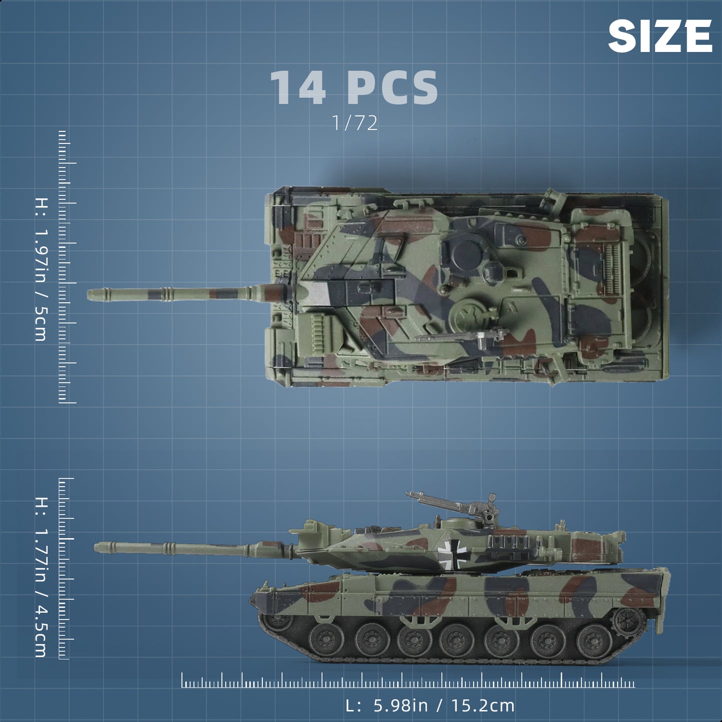 1/72 Leopard 2A7 Main Battle Tank Quick Build Model Kit, Snap-Together German Army Armored Vehicle (14 Pieces)