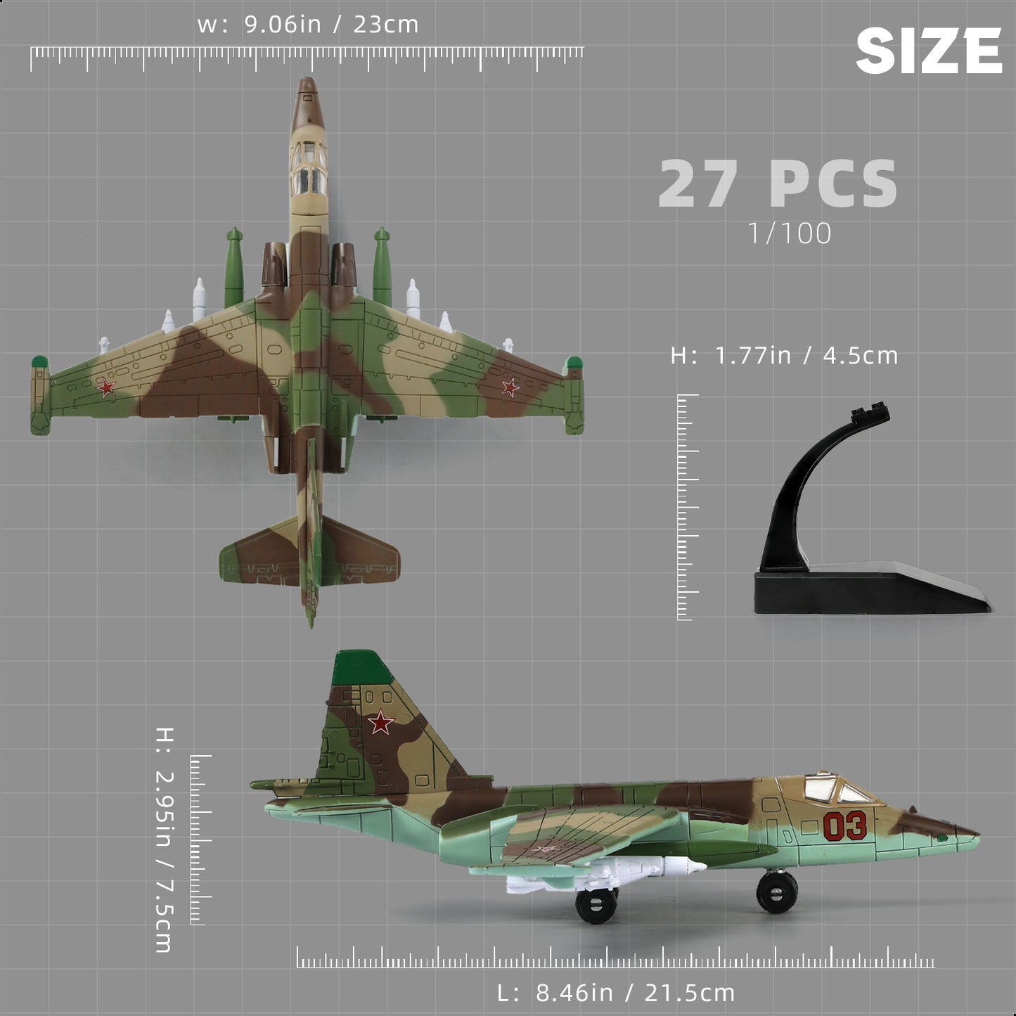 1/72 SU-25 Frogfoot Attack Jet Quick Build Model Kit, Snap-Together Russian Military Aircraft with Display Stand