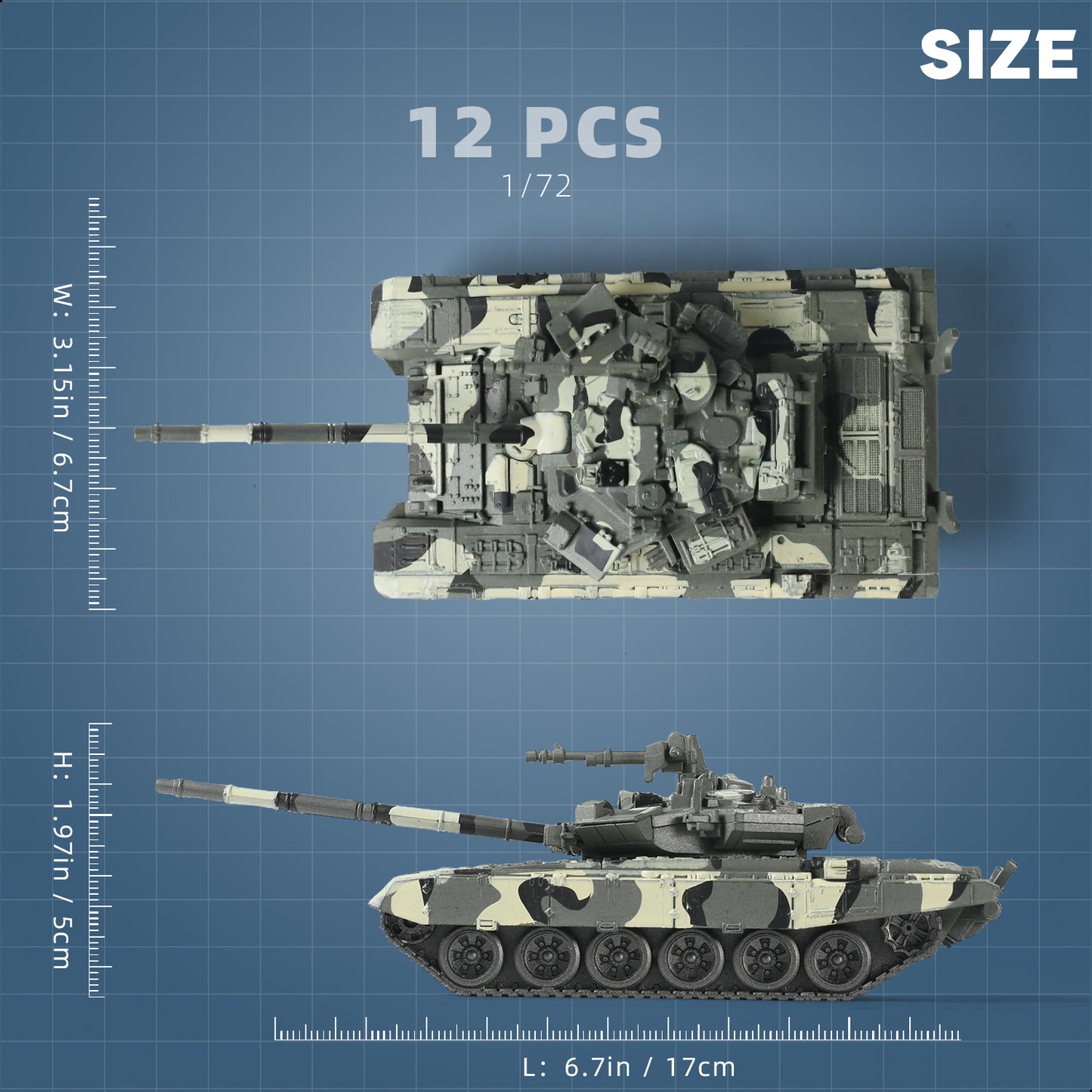 1/72 T-90 Main Battle Tank Quick Build Model Kit, Snap-Together Russian Army Armored Vehicle (12 Pieces)