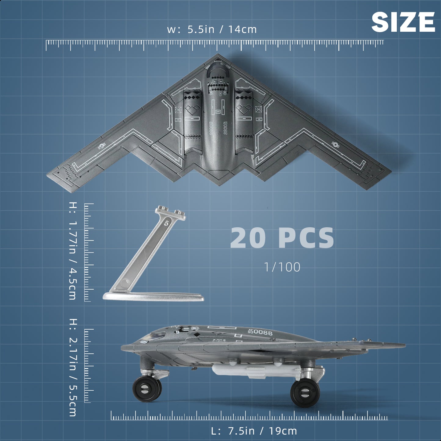 1/200 B-2 Spirit Stealth Bomber Quick Build Model Kit, Snap-Together USAF Strategic Aircraft with Display Stand (20 Pieces)