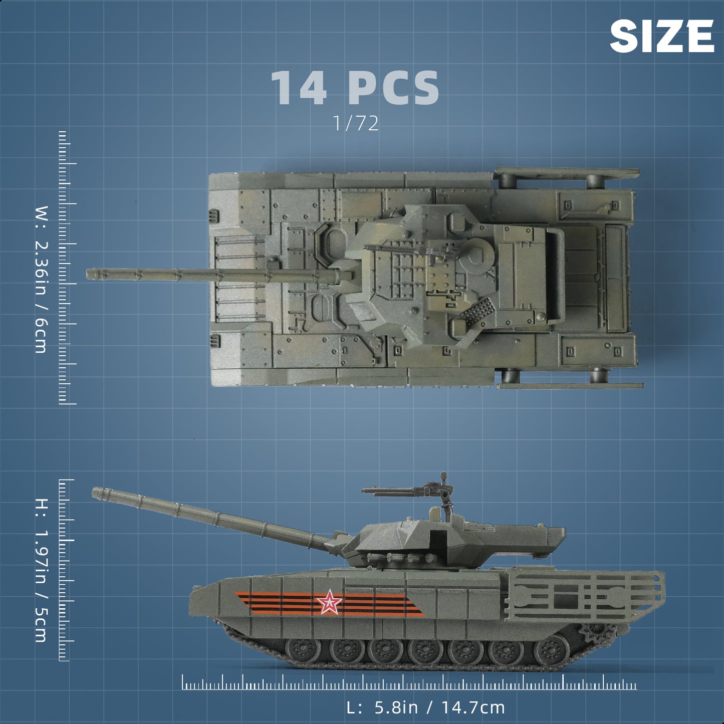 1/72 T-14 Armata Main Battle Tank Quick Build Model Kit, Snap-Together Russian Military Vehicle (14 Pieces)
