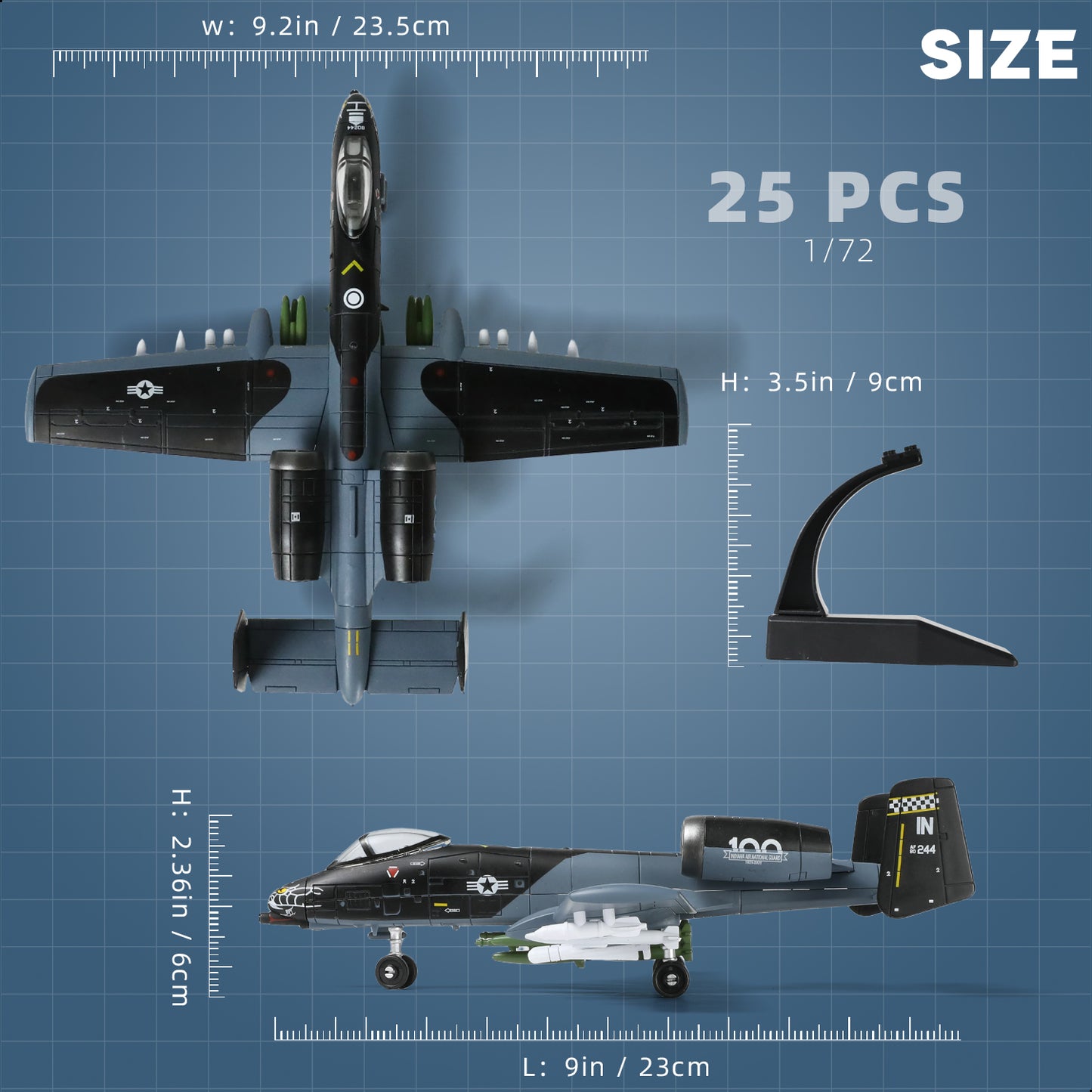 1/72 A-10 Thunderbolt II Warthog Attack Jet Quick Build Model Kit, Snap-Together Military Aircraft with Display Stand (43 Pieces)