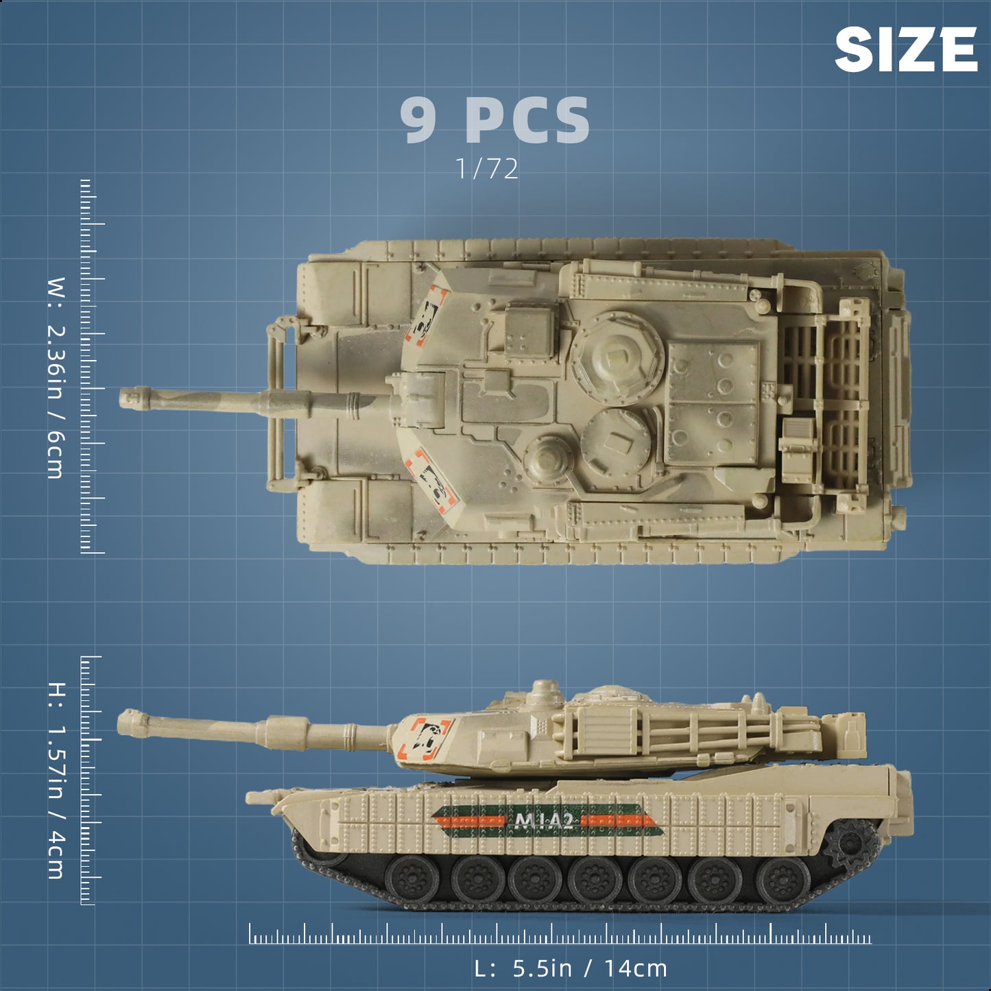 1/72 M1A2 Abrams Main Battle Tank Quick Build Model Kit, Snap-Together US Army Armored Vehicle (9 Pieces)