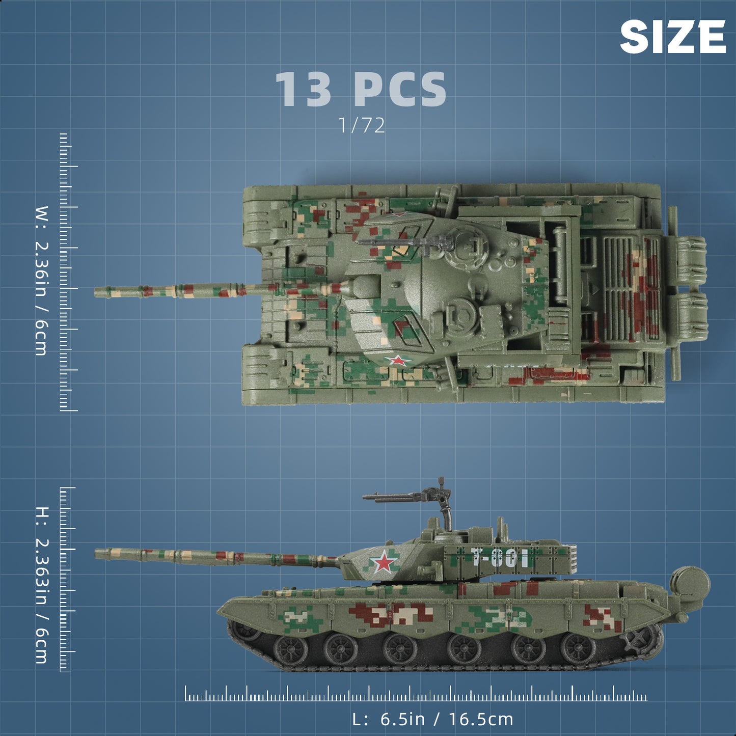 1/72 Type 99 Main Battle Tank Quick Build Model Kit, Snap-Together Chinese PLA Armored Vehicle (13 Pieces)