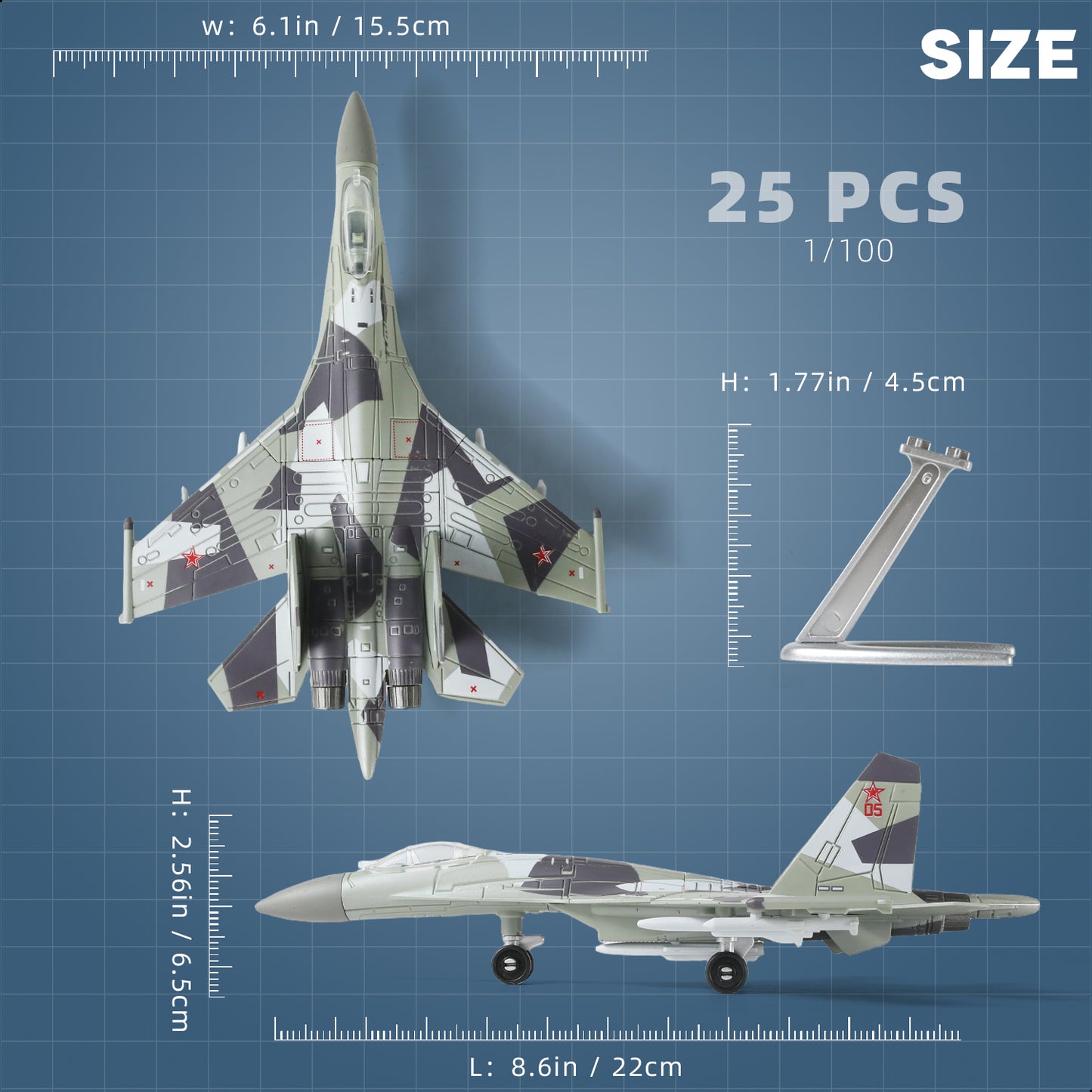 1/100 SU-35 Flanker-E Fighter Jet Quick Build Model Kit, Snap-Fit Russian Military Aircraft with Display Stand (25 Pieces)