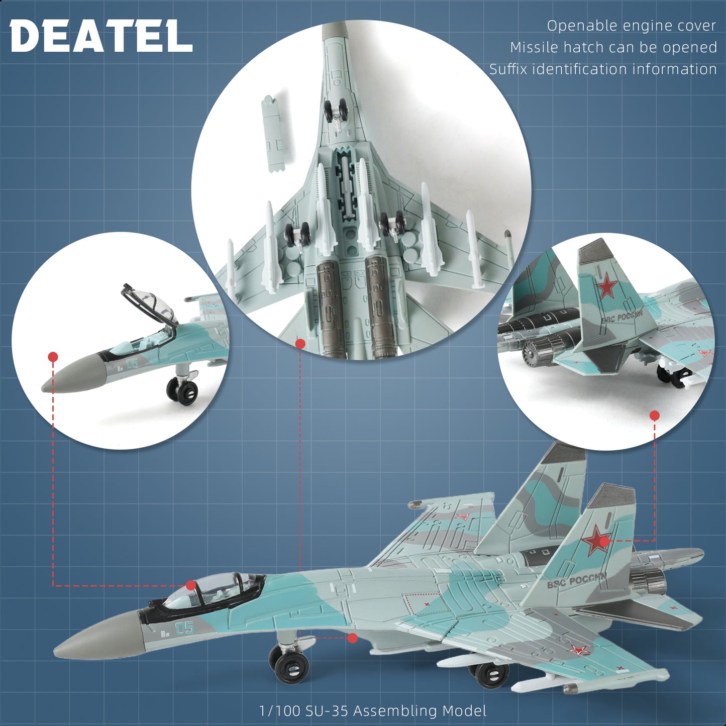 1/100 SU-35S Flanker-E Fighter Jet Quick Build Model Kit, Snap-Together Military Aircraft with Display Stand (25 Pieces)