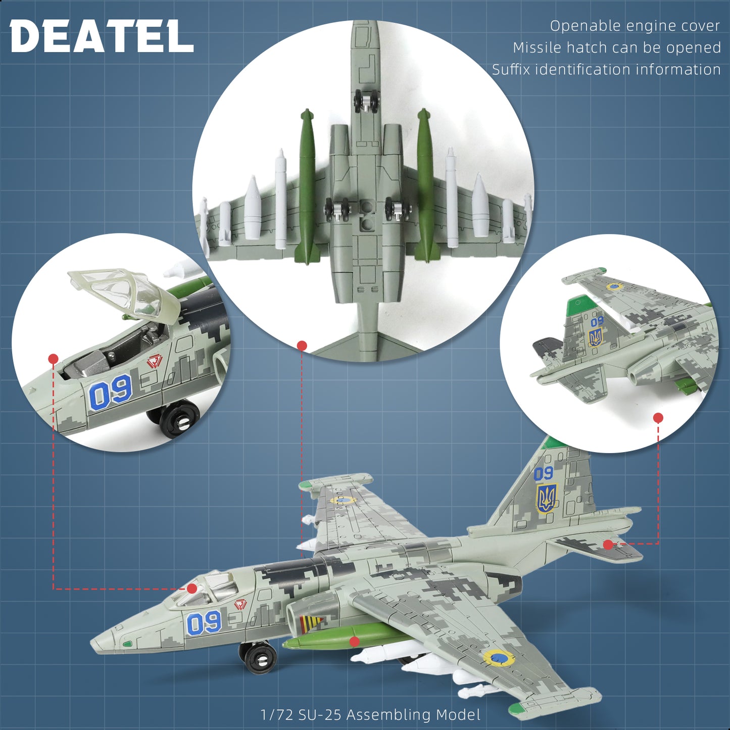 1/72 SU-25 Frogfoot Attack Jet Model Kit, Snap-Together Russian Military Aircraft with Display Stand