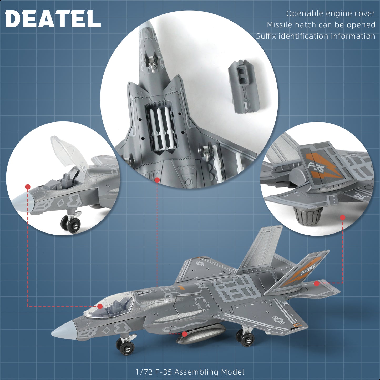 1/72 F-35 Fighter Jet Quick Build Model Kit, Snap-Together Military Aircraft with Display Stand (27 Pieces)