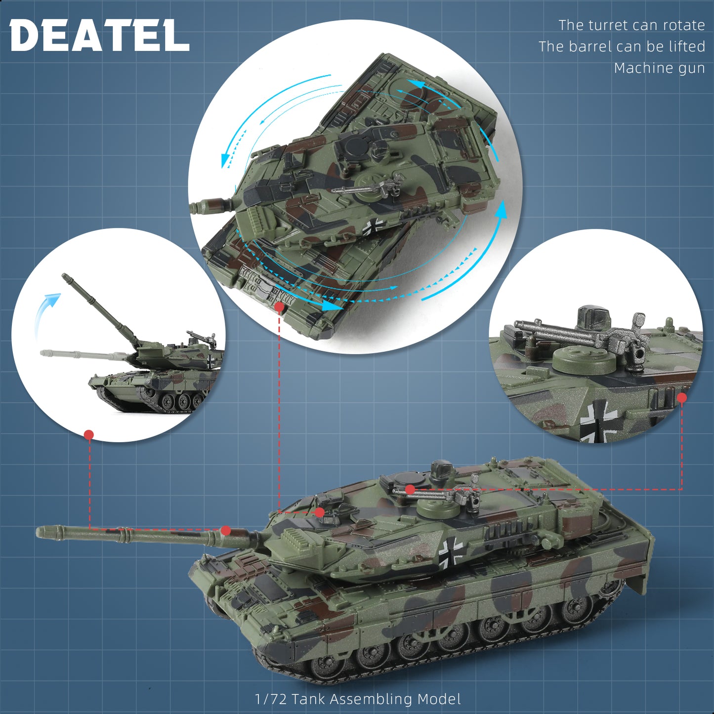 1/72 Leopard 2A7 Main Battle Tank Quick Build Model Kit, Snap-Together German Army Armored Vehicle (14 Pieces)