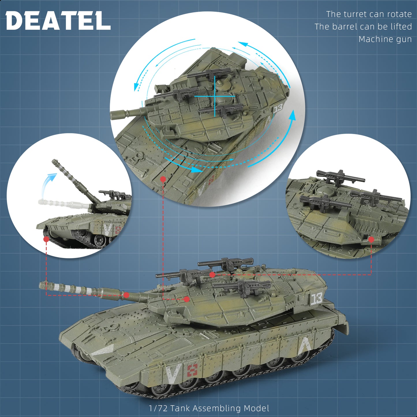 1/72 Merkava Main Battle Tank Quick Build Model Kit, Snap-Together Israeli Army Armored Vehicle (13 Pieces)