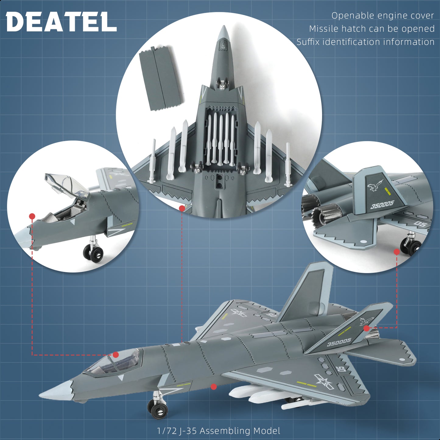 1/72 J-35 Stealth Fighter Jet Quick Build Model Kit, Snap-Together Navy Aircraft with Display Stand (30 Pieces)