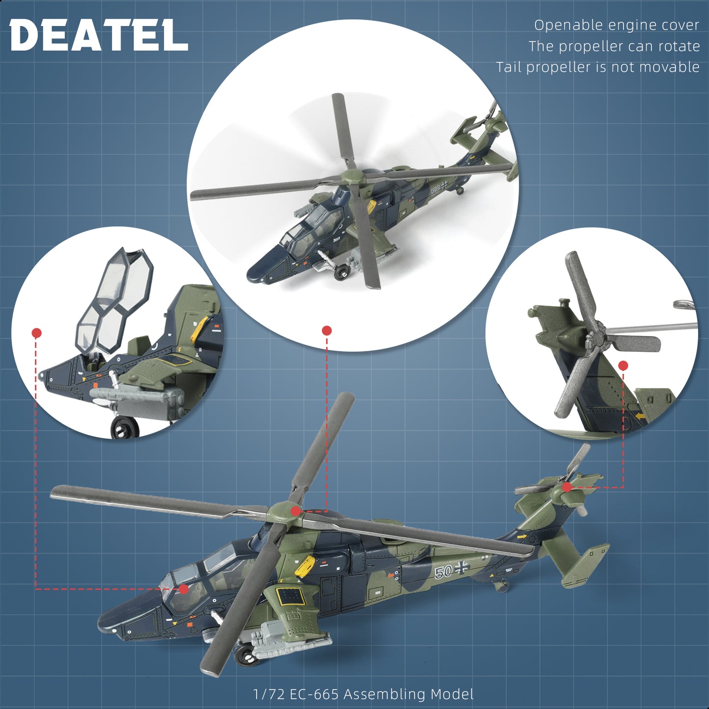 1/72 EC-665 Tiger Attack Helicopter Quick Build Model Kit, Snap-Together Military Aircraft with Display Stand (24 Pieces)