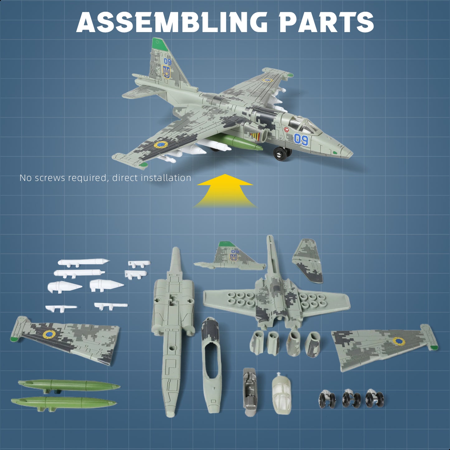 1/72 SU-25 Frogfoot Attack Jet Model Kit, Snap-Together Russian Military Aircraft with Display Stand