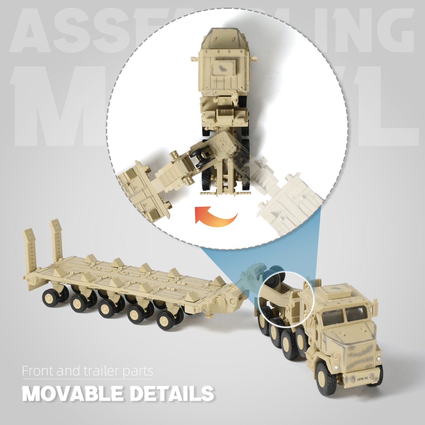1/72 M1070 Military Truck Quick Build Model Kit (Yellow), Snap-Together Heavy Equipment Transporter Armored Vehicle