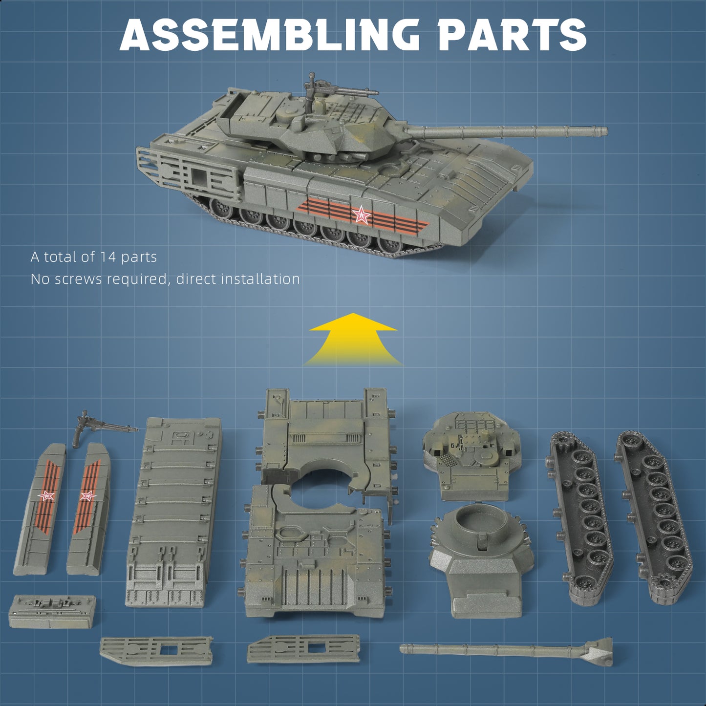 1/72 T-14 Armata Main Battle Tank Quick Build Model Kit, Snap-Together Russian Military Vehicle (14 Pieces)