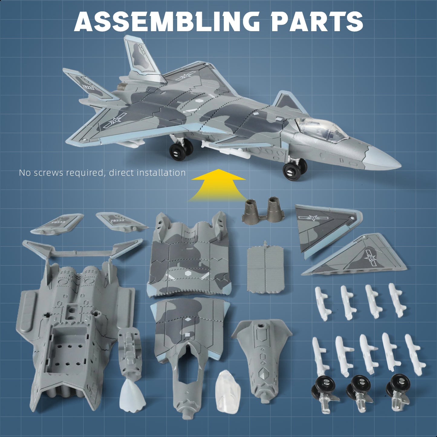 1/100 J-20 Mighty Dragon Fighter Jet Quick Build Model Kit, Snap-Together Stealth Aircraft with Display Stand (26 Pieces)