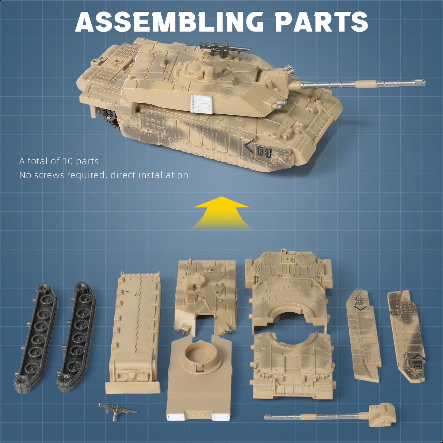 1/72 Challenger 2 Main Battle Tank Quick Build Model Kit, Snap-Together British Army Armored Vehicle (10 Pieces)