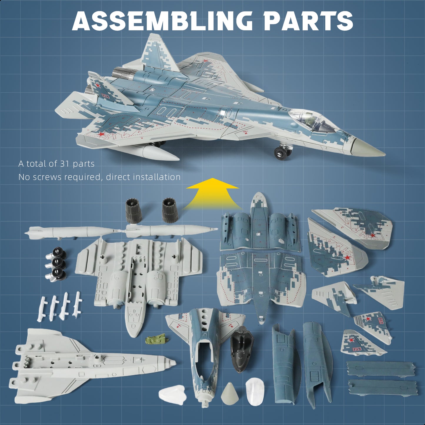 1/72 SU-57 Felon Stealth Fighter Quick Build Model Kit, Snap-Together Russian Military Aircraft (31 Pieces)