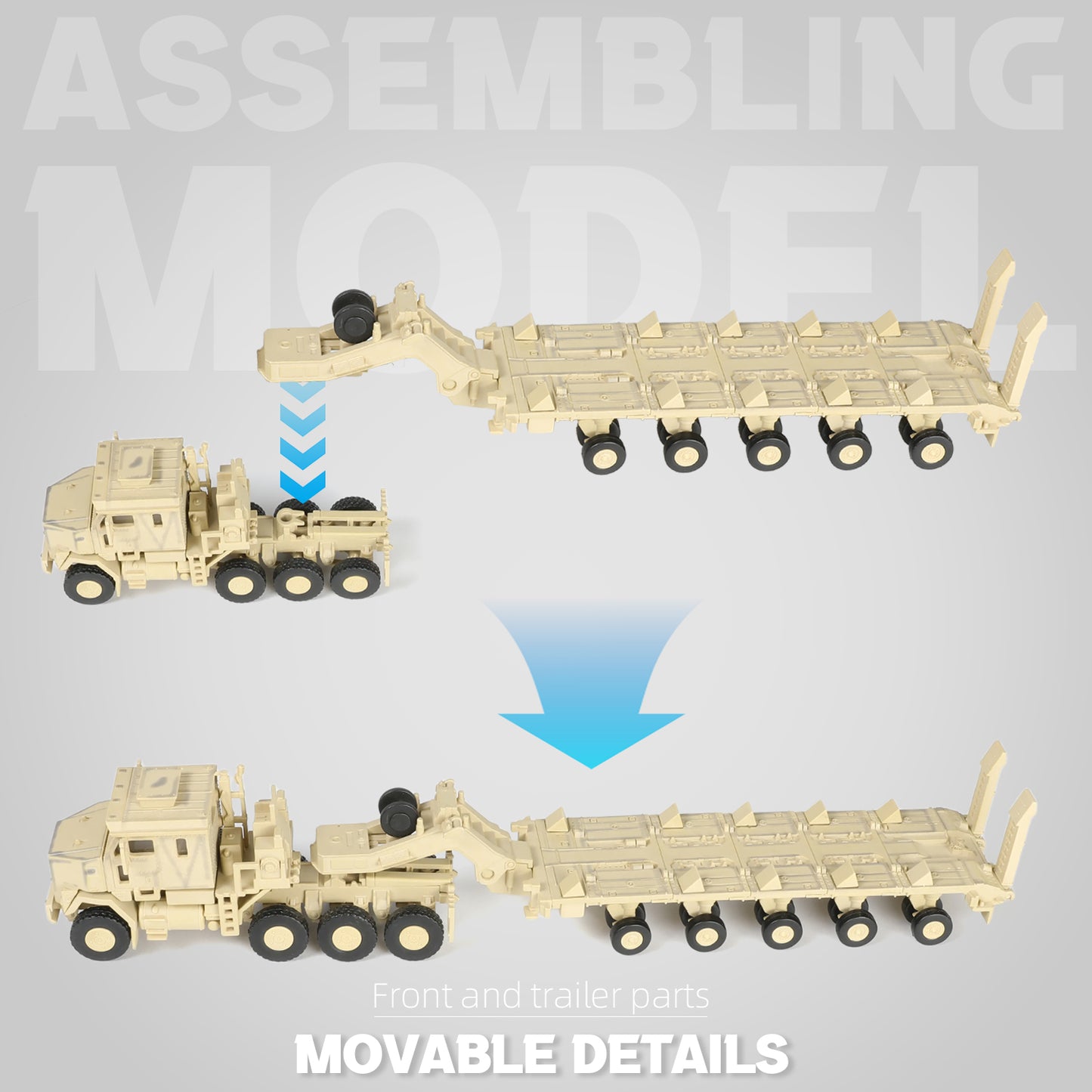 1/72 M1070 Military Truck Quick Build Model Kit (Yellow), Snap-Together Heavy Equipment Transporter Armored Vehicle