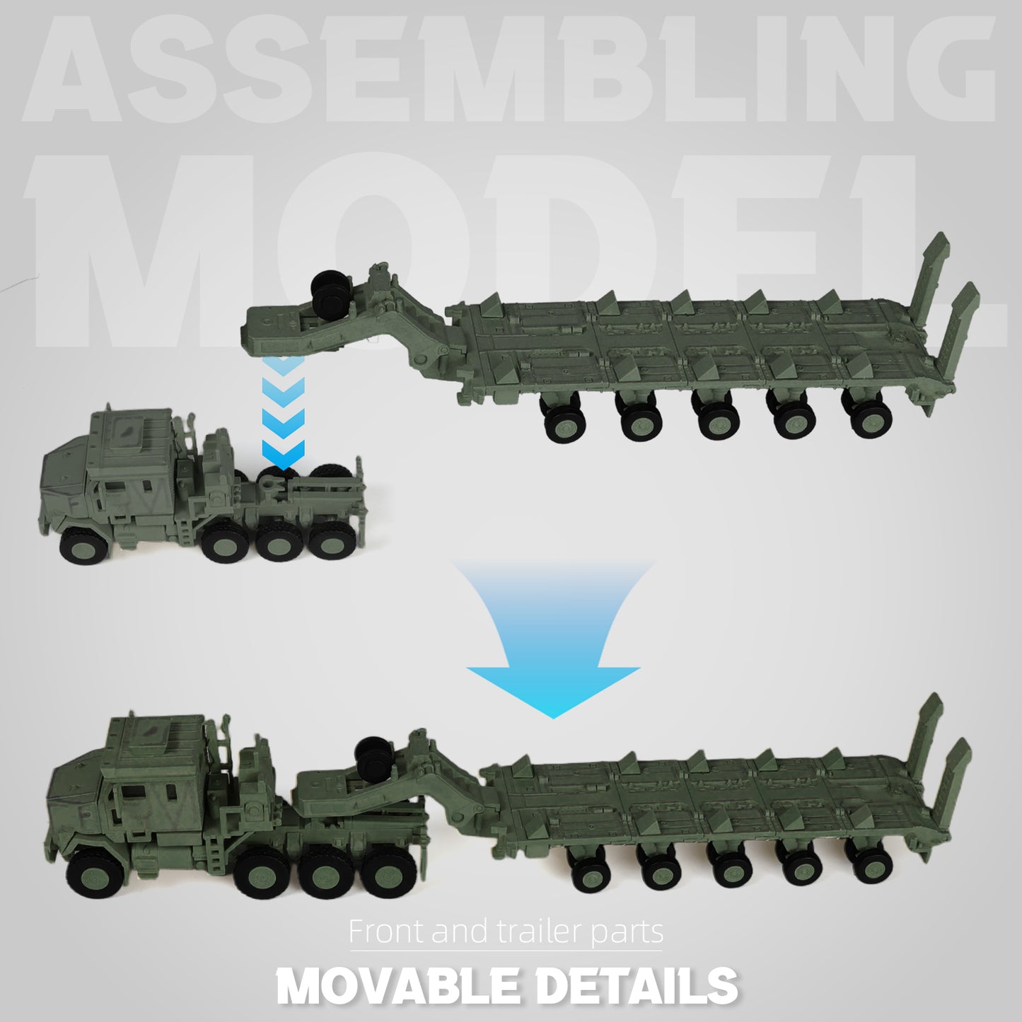 1/72 M1070 Military Truck Quick Build Model Kit (Green), Snap-Together Heavy Equipment Transporter Armored Vehicle