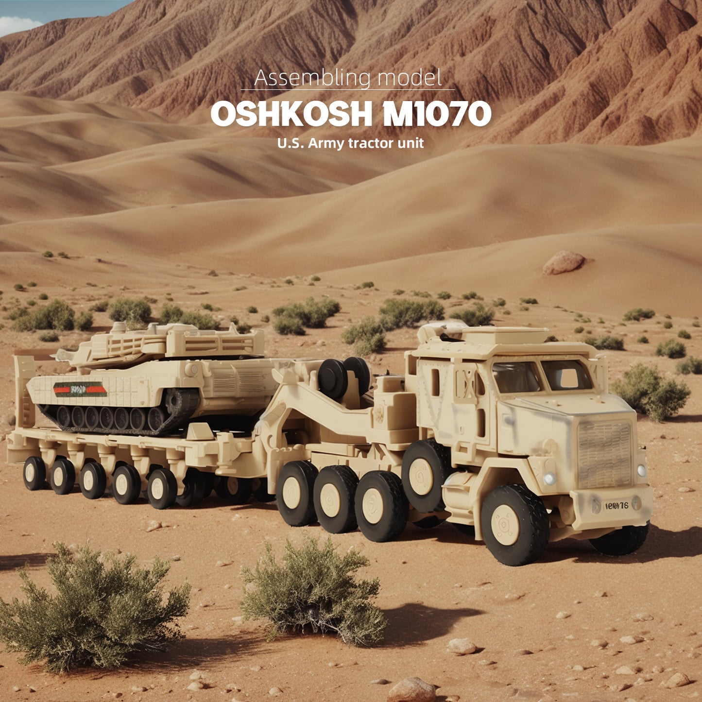 1/72 M1070 Military Truck Quick Build Model Kit (Yellow), Snap-Together Heavy Equipment Transporter Armored Vehicle